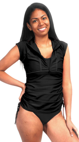 sleeveless rash shirt with adjustable length & zip