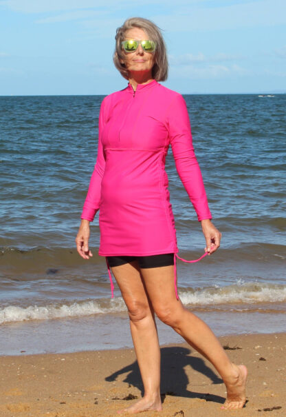 Long Sleeve swim Shirt Adjustable Long Length Pink