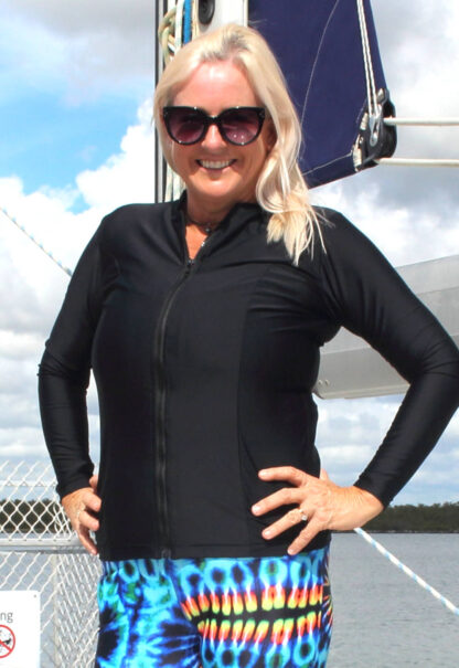 ladies zip front long sleeve rash shirt vest chlorine resistant for swimming pool wear aqua aerobics water exercise