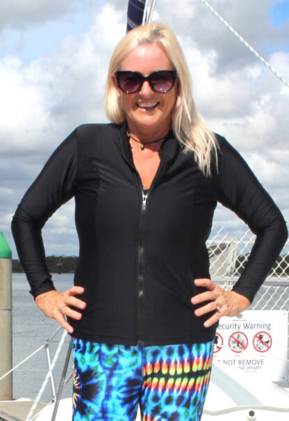womens zip front swim shirt long sleeve chlorine resistant