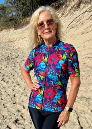 Chlorine Resistant Rash Guard Short Sleeve Zip Up