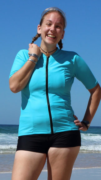 Turquoise Rash Guard Short Sleeve with Full Zip Front