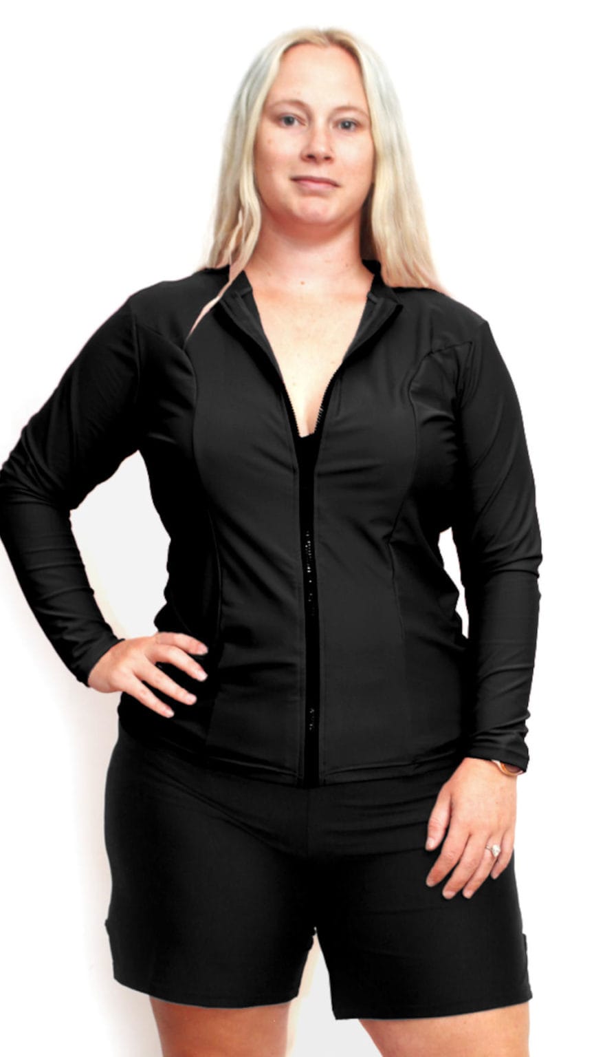 Womens Plus Size Rash Guard with Zip