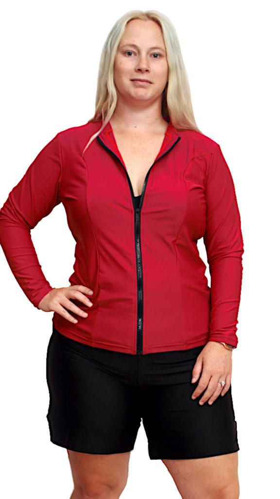 Buy Red Plus Size Zip Up Rash Guard Womens