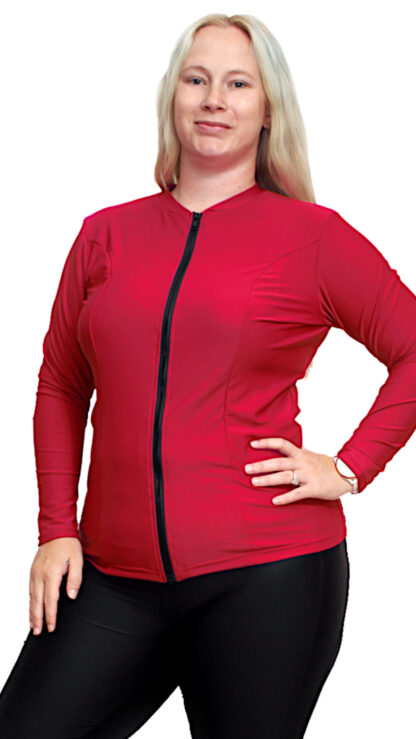 Zip Front Red Plus Size Rash Shirt For Women Australia