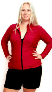 plus size womens red long sleeve rash shirt with zip