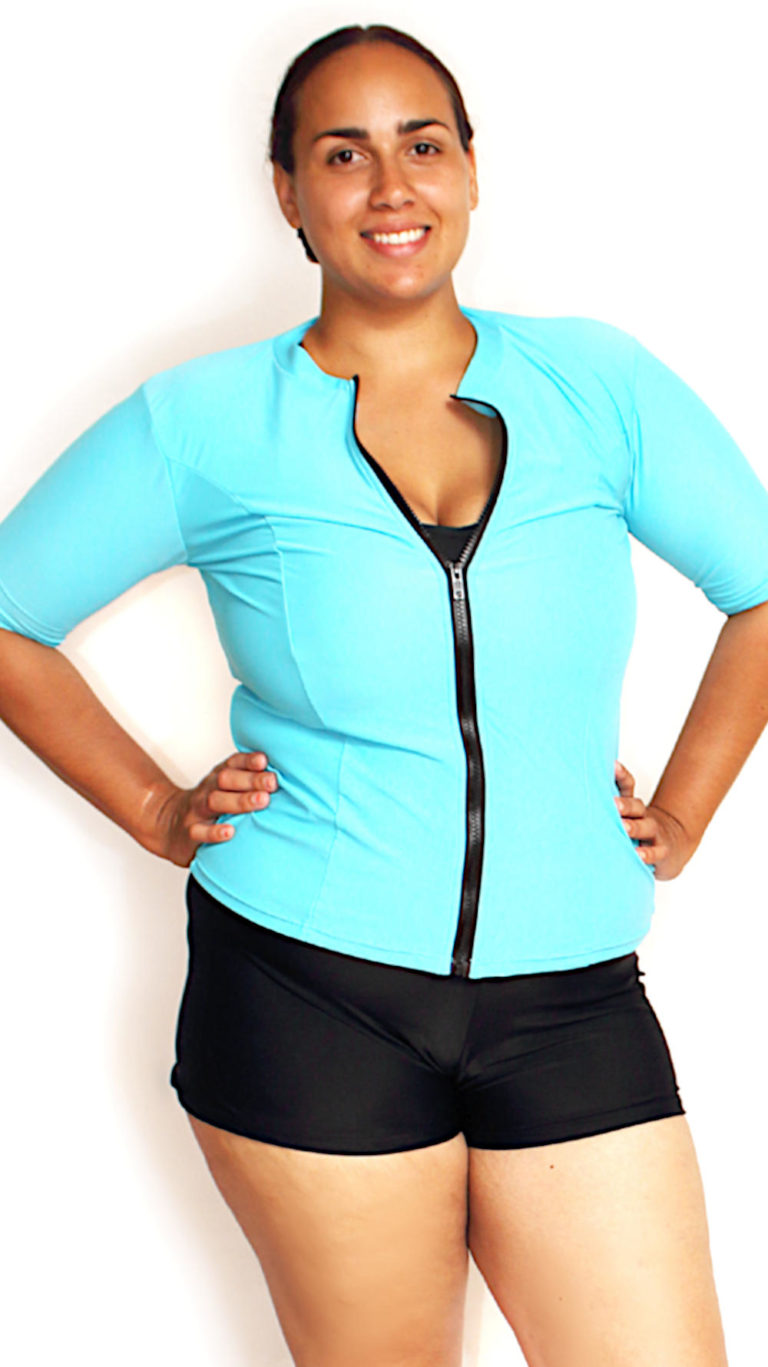 Buy Plus Size Blue Zip Up Rash Shirt For Women