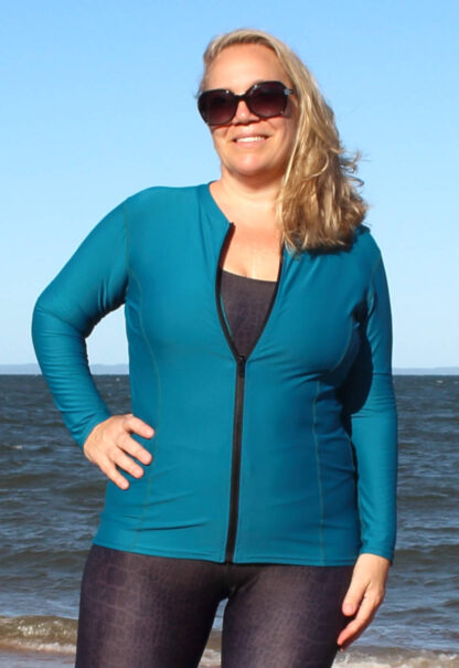 Plus Size Blue swim shirt UPF Long Sleeve Womens Swimwear au nz us ca uk eu ie za