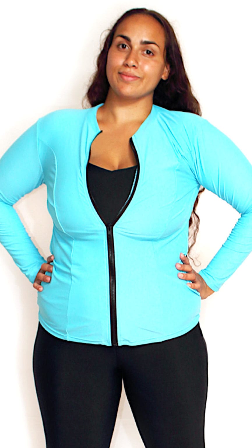 Plus Size Zip Up Rash Guard Blue oceanroadswimwear