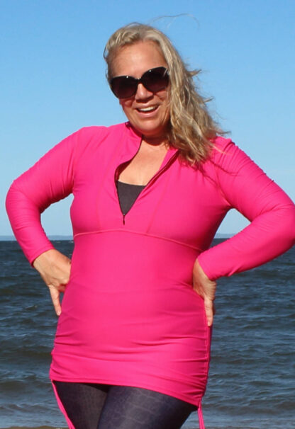 plus size womens rash guard long sleeve adjustable long length pink