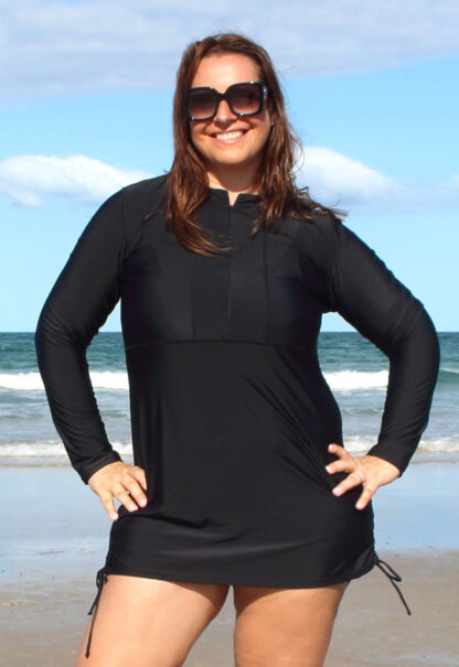 womens long sleeve plus size swim shirts black