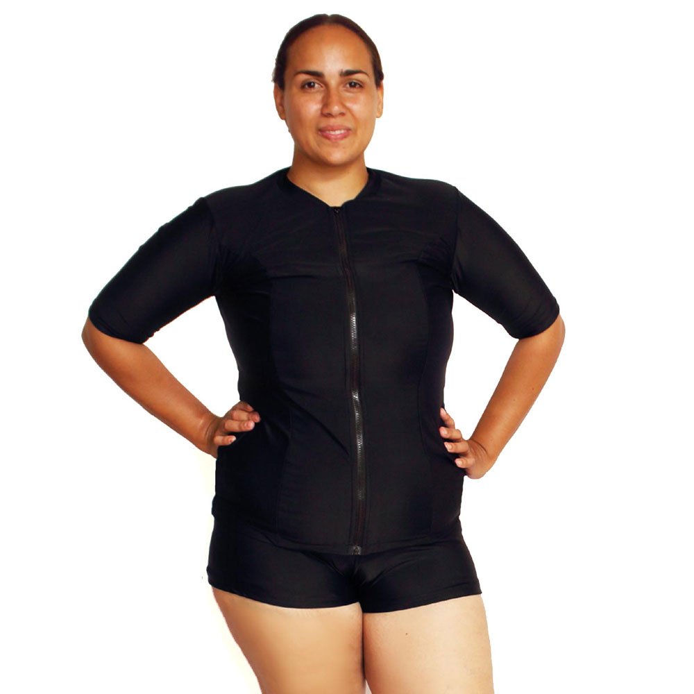 Plus Size Zip Front Short Sleeve Rash Guards | oceanroadswimwear