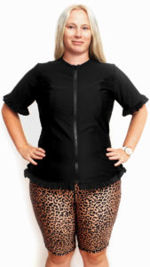 Buy Plus Size Frill Zip Front Short Sleeve Rash Guards