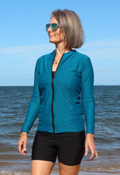 Womens Zip Front Rashies Long Sleeve UV Sun Protection