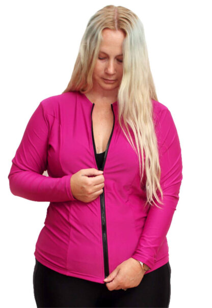 curvy ladies plus size zip up rash guard pink