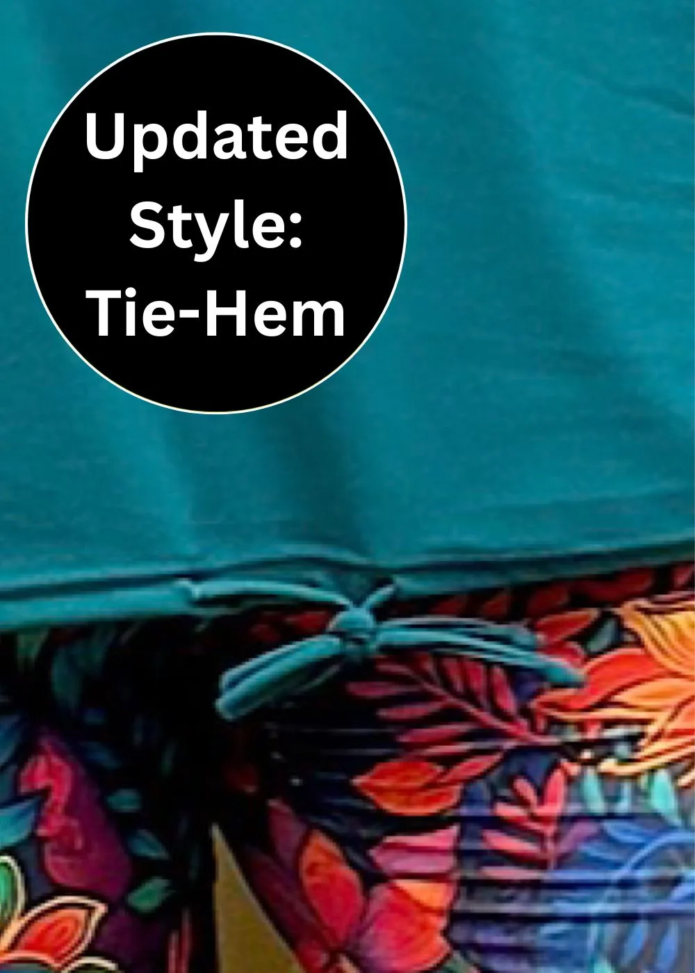 Adjustable Side-Tie Hem Detail on Teal Rashie