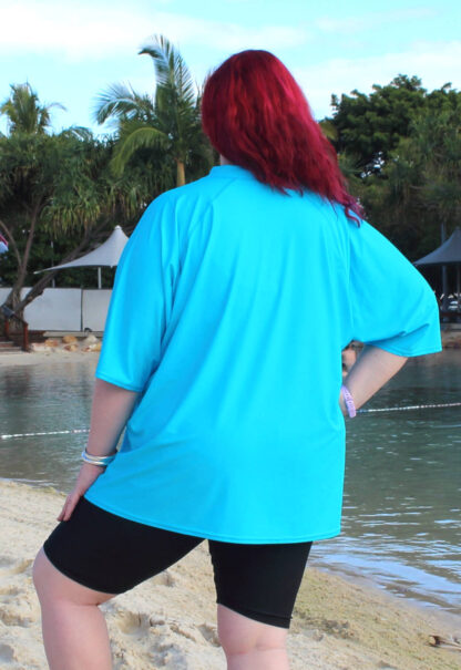 plus size womens baggy rash vests short sleeve blue