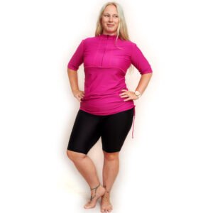 plus size womens pink rash guard short sleeve zip