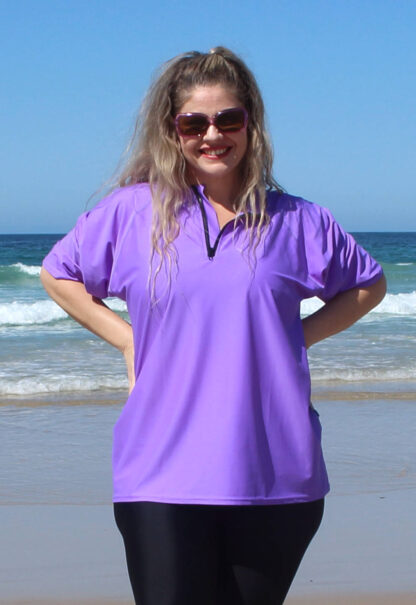 short plus size baggy fit rash guards for women violet purple lilac lavender