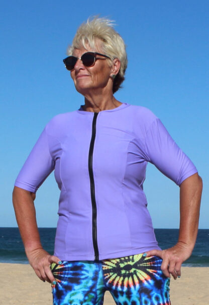 Buy Zip Front Rash Guard Short Sleeve For Women