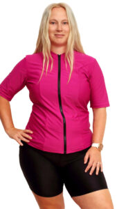 PLUS SIZE PINK RASH GUARD ZIP UP SHORT SLEEVE FOR WOMEN