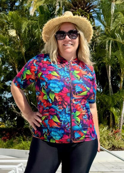 Plus Size Chlorine Resistant Colourful Print Rashie