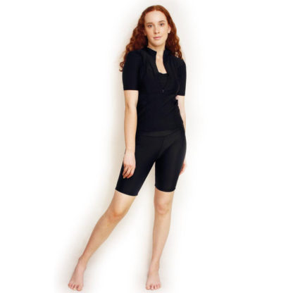 black chlorine resistant knee length swim leggings | oceanroadswimwear