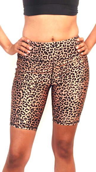 leopard print swim shorts above knee