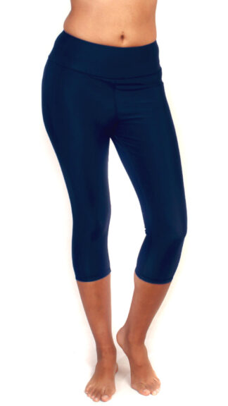 Chlorine Resistant Three Quarter Length Navy & Black Swim Tights