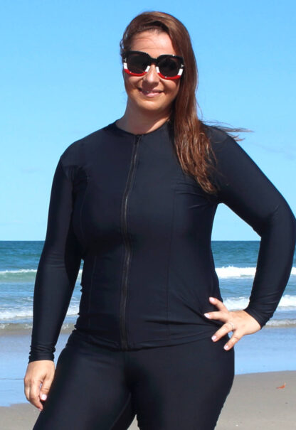 Buy Plus Size Chlorine Resistant Zip Up Rash Guard Long Sleeve