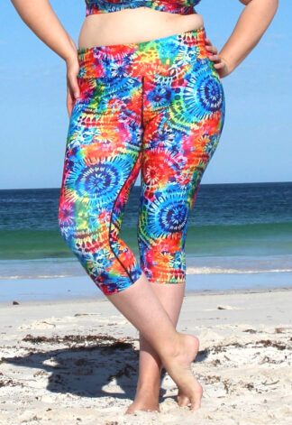 plus size tie dye patterned swimwear tights three quarter length womens