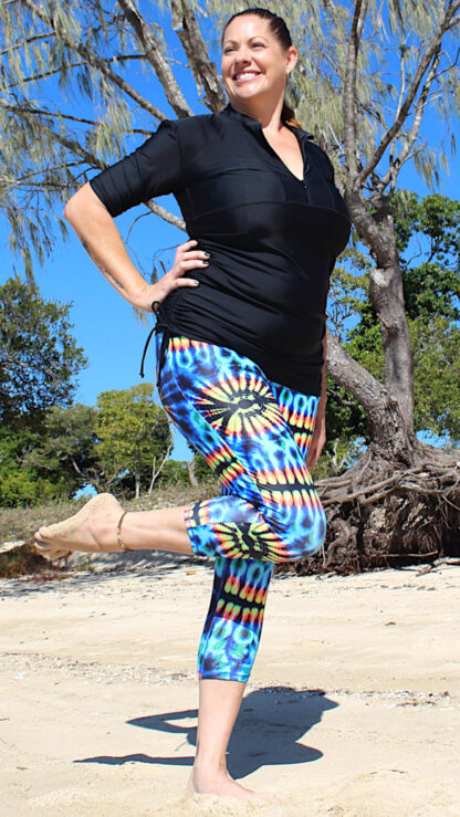 shop womens colourful tie dye three quarter length swim leggings swimwear