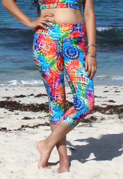womens three quarter length swim pants swimming bottoms colourful tie dye style print