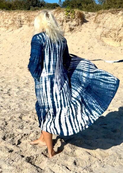 beach kimono gowns tie dye blue navy