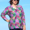 plus size womens loose fit sun tops with floral design pink and green