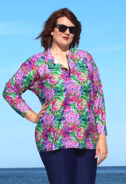 plus size womens loose fit sun tops with floral design pink and green