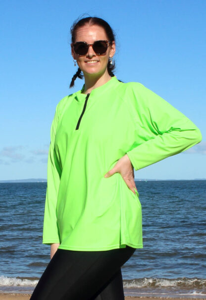 Fluro green swim shirts womens loose fit sun top curvy