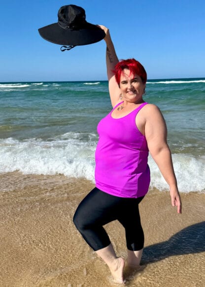 bright pink loose fit tankini with supportive inner bra