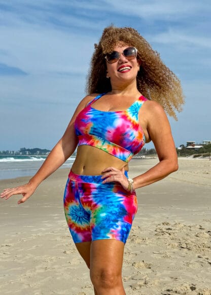 plus size womens colourful printed boyleg top and shorts swimsuit two piece set