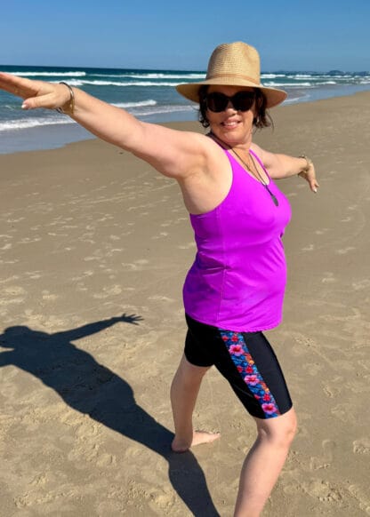 violet tankini with supportive inner bra
