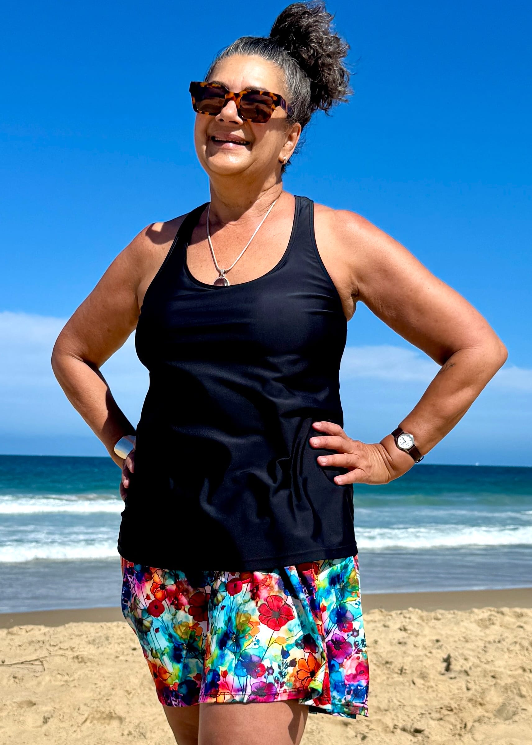 Women's wearing Tankini Top in Chlorine Resistant fabric -TANI