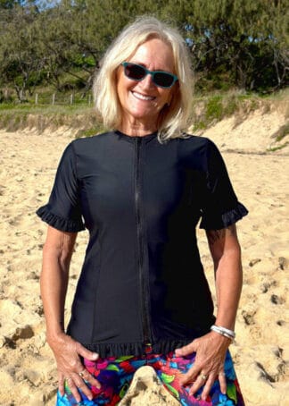 Frilly Ruffle Rash Guard with Zip Front