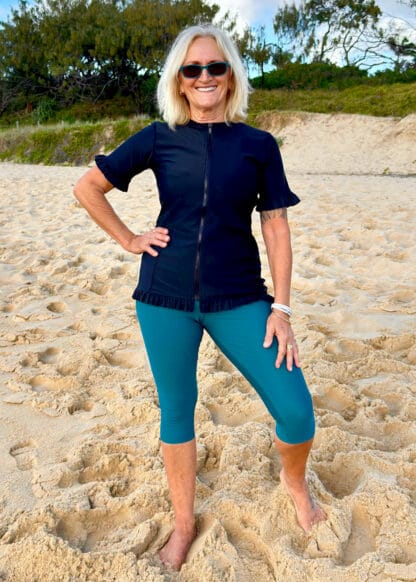 womens ruffle short sleeve rash shirt sun safe