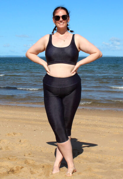 Plus Size Capri Swim Leggings with Black Animal Print Crocodile leopard