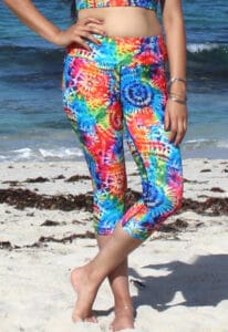 TN womens three quarter length swim leggings colourful tie dye style print