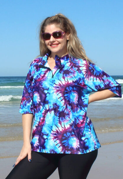 Womens Plus Size Short Sleeve tie dye Print Rash Guard au nz us uk eu ca ie za