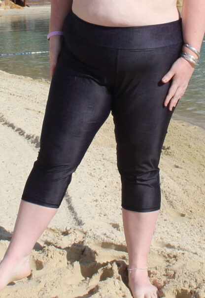 black patterned capri swim pants for plus size women