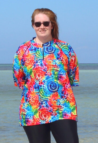 plus size baggy fitted swim shirts sun protection colourful for women