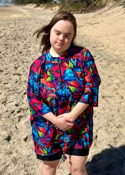 plus size colourful print baggy rash guard short sleeve