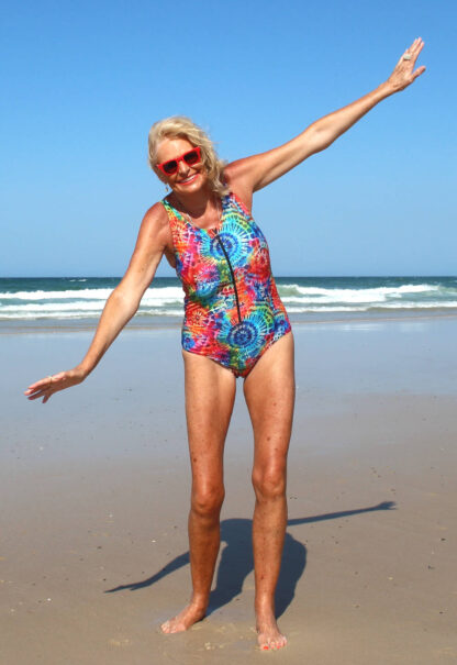 Mature Womens One Piece Swimsuit with a Zip Front